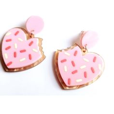 PRICES MAY VARY. Title: Pink Sugar Cookie Heart Earring Earrings Acrylic Doughnuts Donuts Pastry Baker Bakeries Studs Drop Gold Fruit Twin Cherry Strawberry Garden Desert Cottage Cottagecore Red Nature Sweet Kawaii Party 70s Punk Round Retro Cartoon Metal Shred Passion Love Dangle Thrash Goth Punk Style Emo (SGRHRT). Product Type: Departments > Women > Jewelry > Earrings > Drop & Dangle Goth Strawberry, Cookie Heart, Cookie Earrings, Baked With Love, Pink Cookies, Friend Jewelry, Love Earrings, Jewelry Heart