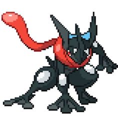 an image of a pixel art style character in black and white with red scarf on