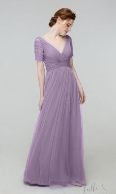 V-neck Long Tulle Bridesmaid Dress with Peasant Sleeves TBQP510 Boho Wedding Colors, Sky Blue Bridesmaid Dresses, Lavender Bridesmaid, Lavender Bridesmaid Dresses, Glitter Rose Gold, Emerald Bridesmaid Dresses, Wedding Color Trends