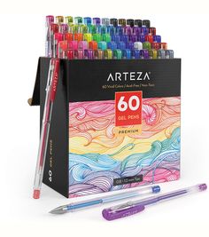 the artez 60 piece set includes markers, pens and pencils in a display box