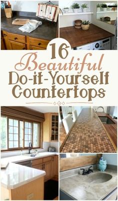 a collage of photos with the words 16 beautiful do - it - yourself countertops