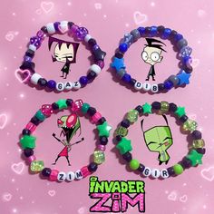 Invader Zim Beaded Kandi Bracelets Zim Gir Dib Gaz Y2K 2000s - Etsy Gir Invader Zim Bracelet, Invader Zim Kandi Bracelet, Scenecore Bracelets, Invader Zim Bracelet, Y2k Bracelet Ideas, Invader Zim Perler Beads, Emo Kandi Bracelets, Scene Bracelets Ideas, Scene Kandi Bracelets