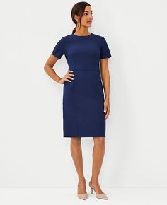 Experience elegance and comfort with the Ann Taylor Petite Short Sleeve Sheath Dress in the captivating Pure Sapphire shade. This dress is designed to flatter and maintain its shape, ensuring you look polished from morning to evening.

- Size: Petite 00
- Color: Pure Sapphire
- Gender: Female
- Material: Shell - 66% Polyester, 28% Rayon, 6% Spandex; Lining - 100% Polyester
- Fit: Tailored fit
- Length: Hits at knee, 22" from natural waist
- Features: Crew neck, short sleeves, hidden back zipper Sapphire Dress, Casual Work Dresses, Knitted Suit, Petite Shorts, Ann Taylor Dresses, Maxi Dress Formal, Wrap Dress Floral, Business Dresses, Midi Dress Sleeveless