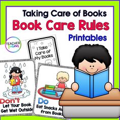 two children reading books with the title taking care of books book care rules print and ease