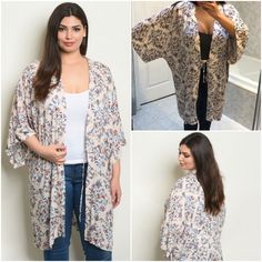 Floral Print Cardigan/ Kimono Plus Size 3/4 Sleeve Open Front Printed Kimono. Fabric Content: 100% Rayon Avialable In Size : 1xl-2xl-3x 5 Star Rated Item S#46 Kimono Plus Size, Floral Kimono Cardigan, Printed Kimono, Cardigan Kimono, Diva Boutique, Kimono Fabric, Print Kimonos, Floral Kimono, Kimono Cardigan