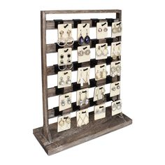 PRICES MAY VARY. FREE ASSEMBLE WOODEN JEWELRY DISPLAY RACK WITH HOOKS - Comes with 20 removable metal hooks for earring ,earring cards, bracelets, necklaces, rings, hair accessories or keychains. Hook length : 1.35" long ; accommodate approximately 4 pairs of earring cards or 4 strands of bracelets. Earring card size : 1.6"x2" . 2 SIDED EARRING DISPLAY STAND- 2 sided jewelry display rack .There are 5 layers of display bars that each bar holds up to 4 hooks. Hooks are removable and easy to hang o Earring Card Display Stands, Earring Card Display Craft Booths, Clever Earring Display, Rustic Earring Displays, Card Display Stand, Earring Card Display, Wooden Jewelry Display, Wood Jewelry Display, Jewelry Organizer Stand