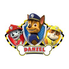 the paw patrol logo is shown with three dogs and a fireman's hat