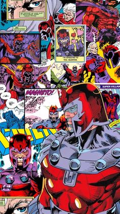 an image of a comic book page with many different characters and colors on the pages