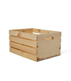 a wooden crate sitting on top of a white surface