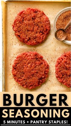 burger seasoning recipe with three hamburger patties on top