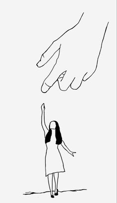 a drawing of a woman reaching for a hand