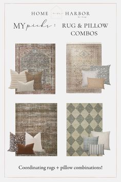 pillows and pillow combinations are featured in the home decor book, my rug & pillow combos