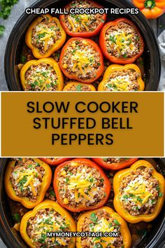 slow cooker stuffed bell peppers with text overlay