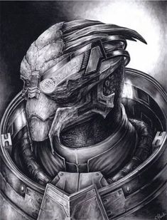 a black and white drawing of a helmet on top of a metal object in space