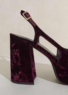 Crushed Velvet Platform Deep Cabernet Wedding Shoes Platform, Ankle Sleeve, Purple Heels, Fall Fit, Velvet Heels, Floral Print Maxi Dress, Floral Print Maxi, Platform Heel, Crushed Velvet