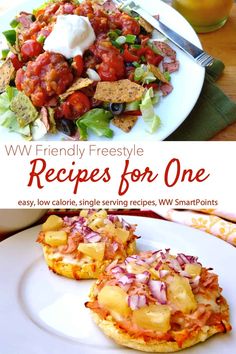 a plate with some food on it and the words ww friendly freestylee recipes for one