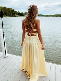 Yellow Satin Prom Dress, Yellow Evening Dresses, Prom 2025, Evening Dress Long, Classy Prom, Trendy Prom Dresses, Prom 2020, Spaghetti Strap Prom Dress, Evening Party Gowns