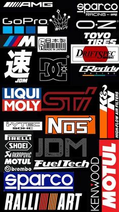 many different types of stickers on a black background