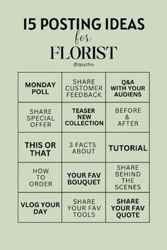 a poster with the words'15 posting ideas for florist '