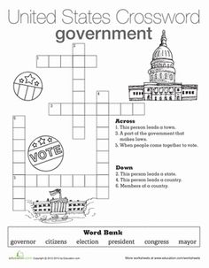 the united states crossword government worksheet with pictures and words to help students understand what they are doing