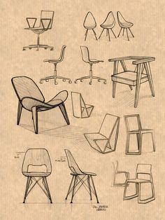 sketches of chairs and tables from the early 20th century