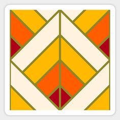 an orange, yellow and red geometric pattern on a white square sticker or decal