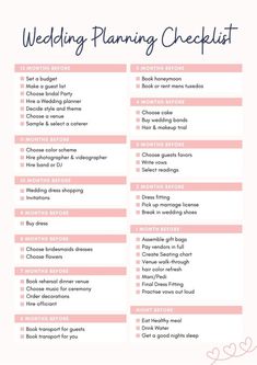 the wedding planning checklist is shown in pink