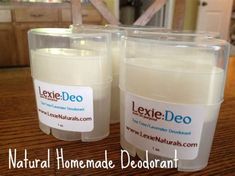 two candles sitting on top of a table next to each other with the words, natural homemade deodorant