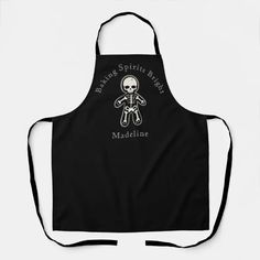 Gothic Skeleton Gingerbread Baking Spirits Bright Apron | Zazzle Gothic Apron, Black Halloween Backpack, Goth Skeleton Shirt, Black Halloween Novelty Backpack, Halloween Apron, Halloween Items, Wedding Pinterest, Gingerbread, Apron