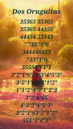 an image of the numbers in spanish and english on a tree lined path with pink flowers