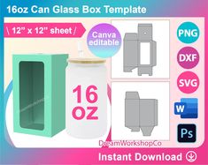 the 16oz can glass box template is shown