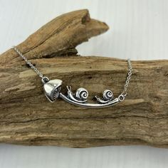 Artistic and exquisite, this vintage style Snail Mushroom Necklace has quickly become a natural favorite this season. Treat yourself or someone you love to this fun, woodland piece. Makes a wonderful gift for nature lovers. ﻿Details: Eco-friendly Alloy with Antique Silver Finish Pendant Size: 1 5/8" long Cable Chain: Stainless Steel, 18''+2'' Extension Woodsy Jewelry, Snail Jewellery, Snail Pendant, Snail Mushroom, Fun Necklaces, Silversmithing Jewelry, Silver Metal Clay, Mushroom Necklace, Mushroom Jewelry