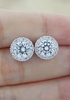 Halo Style Luxury Cubic Zirconia Ear Stud from EarringsNation Everyday Wear Jewelry, Halo Style, Ear Stud, Diamond Stud Earrings, Emerald Earrings, Diamond Stud, Pretty Jewellery, Ear Studs