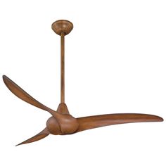 a ceiling fan with wooden blades on it