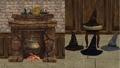 Decat's Sims 2 Creations: Harry Potter Conversions + a TSM Fireplace and Witch Hat Sims 4 Cc Medieval, Medieval Fireplace, Witch Hut, Cc Hats, Harry Potter Wall, Harry Potter Games, Monster Book Of Monsters, Fairytale Fantasies