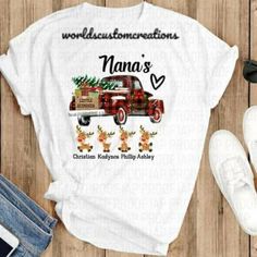 Womans Custom Nana's Little Reindeer Christmas Tee. Can Add As Many Names And Reindeer As Needed. :) Can Make In A Variety Of Sizes And Colors. Tees Are Unisex And Ultra Soft. Prefer A Differnt Style/Cut? Please Dm To Discuss. #Reindeer #Christmas #Nana #Grandma #Custom Christmas Tees, Christmas Reindeer, Christmas Tshirts, Reindeer, Womens Sizes, Womens Tops, T Shirts For Women, Tops & Tees, Christmas