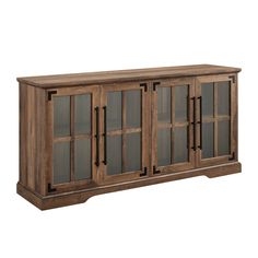 the sideboard is made from wood and has glass doors