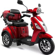 a red scooter is parked on a white background