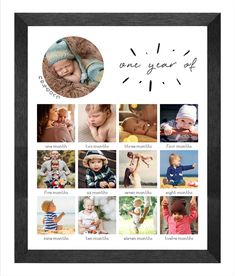 a black framed photo with the words one year off and pictures of babies on it