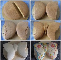 four pictures showing how to make butterfly cookies