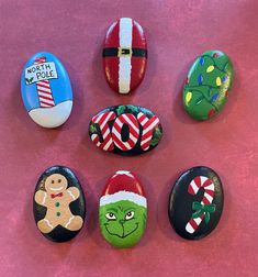 Custom Set of Hand Painted Christmas Stones, Small Gift, Co-worker Gift, Christmas Garden Decor, Stocking Stuffer - Etsy Painted Rocks Christmas, Christmas Garden Decor, Christmas Stones, Christmas Kindness, Christmas Pebble Art, Christmas Rocks, Christmas Garden Decorations