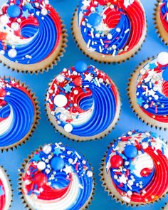 cupcakes with red, white and blue frosting