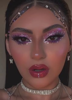 Makeup Looks Anime, Eye Makeup Party, Edm Makeup, Edc Makeup, Cowgirl Makeup, Pink Glitter Makeup, Makeup Anime, Purple Makeup Looks