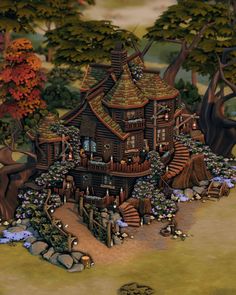 Sims 3 Fairy House, Witch Cottage Bloxburg, Witch Hut Bloxburg, Fairy Sims 4 House, Witchy Sims House, Fairy House Sims 4, Sims 4 Realm Of Magic House, Sims Witch House, Sims 4 Cottage Build