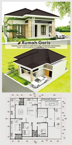 two story house plan with 3 bedroom and 2 bathrooms in the front, an open floor plan