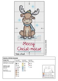 a cross stitch christmas card with a reindeer