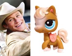 a man wearing a cowboy hat next to an image of a little pony with big eyes