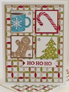 a christmas card with coffee, candy cane and gingerbreads on the cards is shown