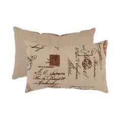 a decorative pillow with writing on it