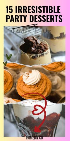 Explore 15 stylish wine glass dessert ideas perfect for parties. This pin showcases a delightful array of elegant desserts seen in three images, sure to impress your guests.